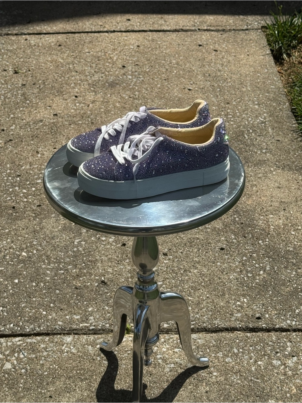 Betsy Johnson Sydny Sneaker Shoe Rhinestone Silver Thick White Platform 9M - Picture 13 of 13